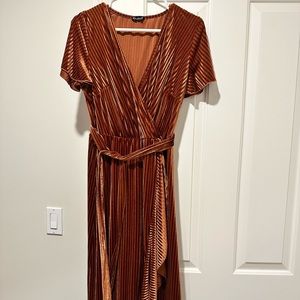 Simplee Rust velvet Maxi Dress